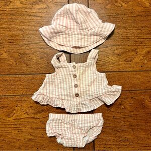 Carter's Pink Striped Baby Girl Summer/Spring Set w/ Matching Hat, 3 months